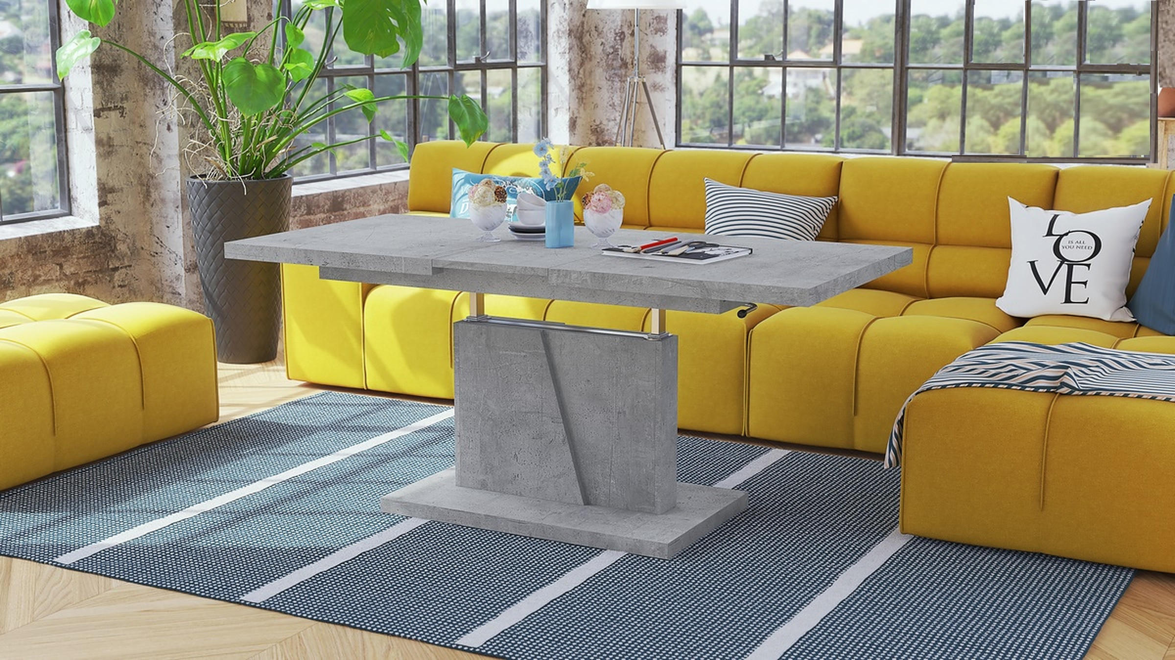 COUCHTISCH rechteckig Beton ausziehbar höhenverstellbar - Hellgrau, Holzwerkstoff (70/120/60cm) - designimpex