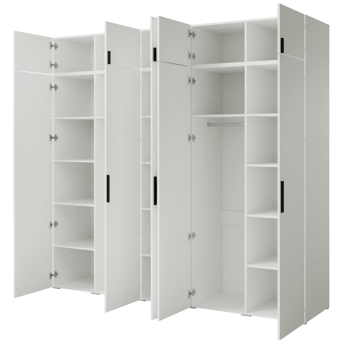 DREHTÜRENSCHRANK mit Aufsatz Napoli 5D 250 Weiß (schwarzer oder goldener Griff) - Silberfarben/Schwarz, Holzwerkstoff/Kunststoff (250/35/60cm) - mzm24