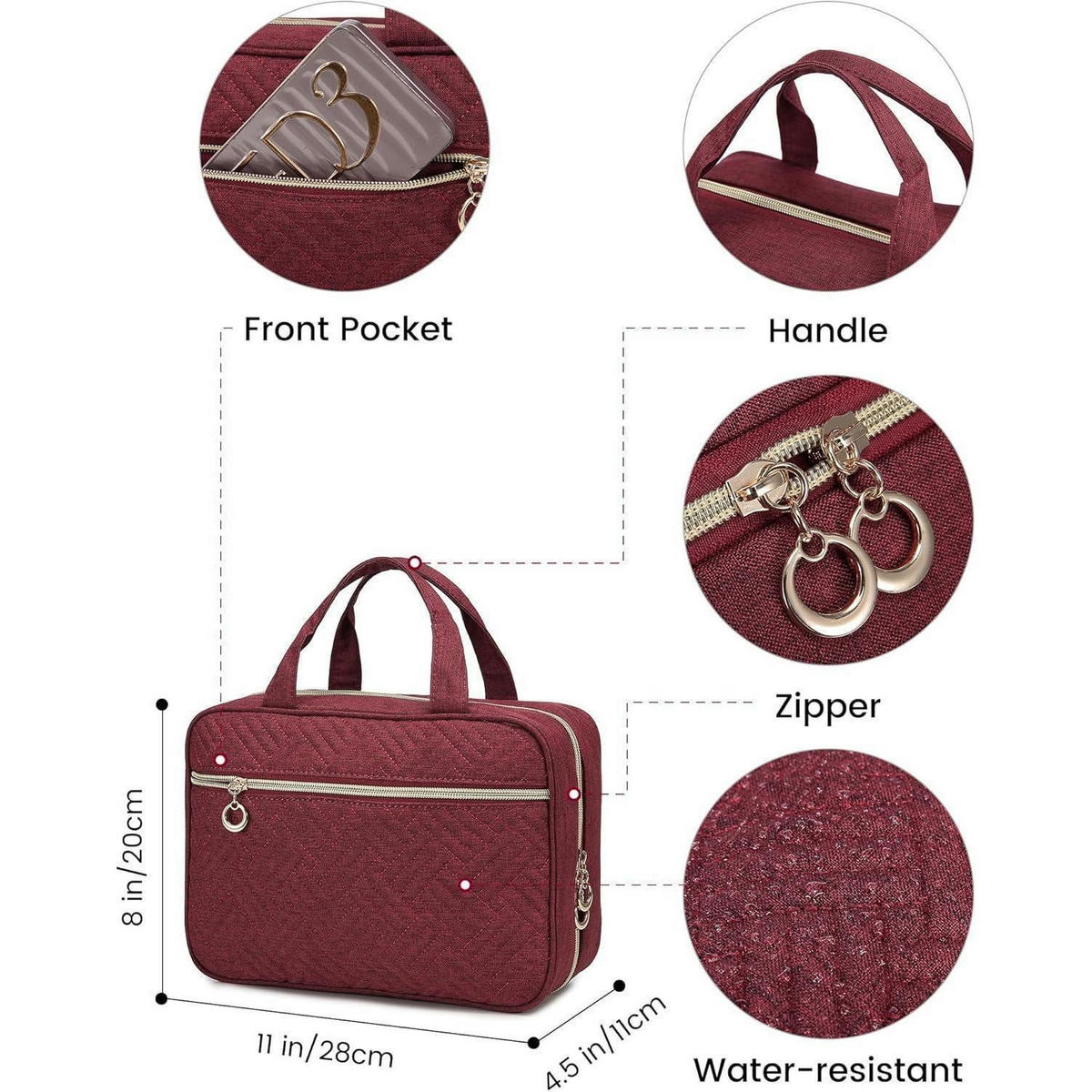 KULTURTASCHE Damen faltbar mit Haken Rot 28 cm - Rot, Textil (20/11/28cm)