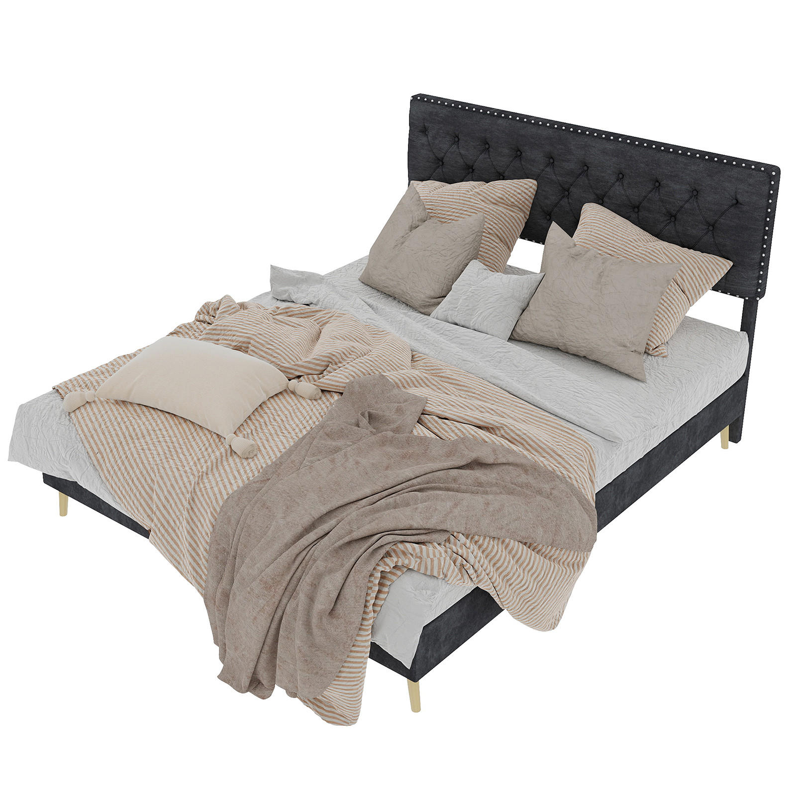 POLSTERBETT 140x200 cm Samt ohne Stauraum grau - Grau, Textil (140/200cm) - LEBENLANG