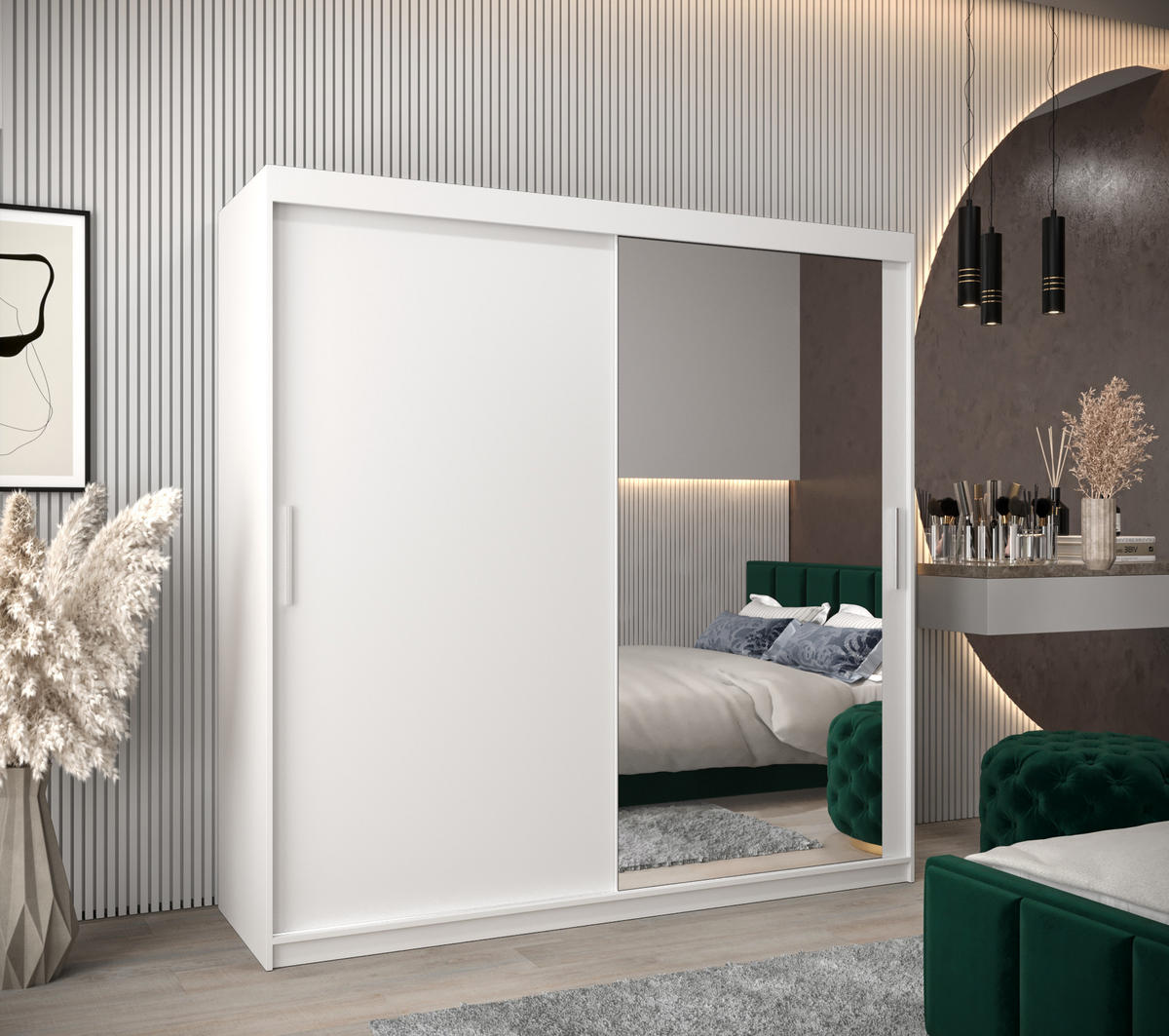 SCHWEBETÜRENSCHRANK 200/200/62 2-türig - Silberfarben/Weiß, Holz/Kunststoff (200/200/62cm) - Abiks Möbel