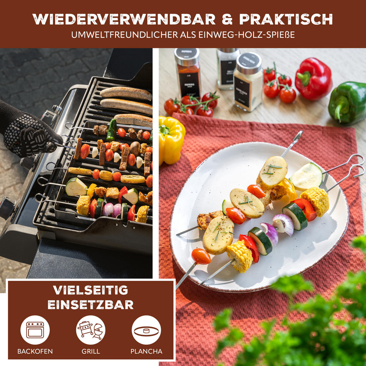 GRILLSPIESSE 6-er-Set, silber, Edelstahl - Edelstahlfarben, Metall (36.7/15/3cm) - bremermann