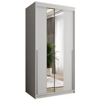 SCHIEBETÜRENSCHRANK mit Spiegel 100 cm Breite, Weiß mit silbernem Griff - Silberfarben/Weiß, Holzwerkstoff (100/200/62cm) - Home Collective