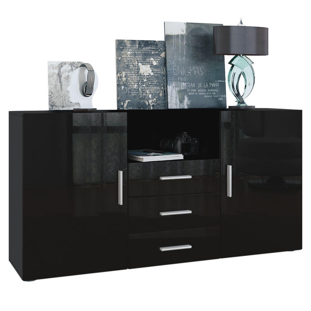 Vladon Sideboard Schwarz Hochglanz 138.5x71.5x35 cm