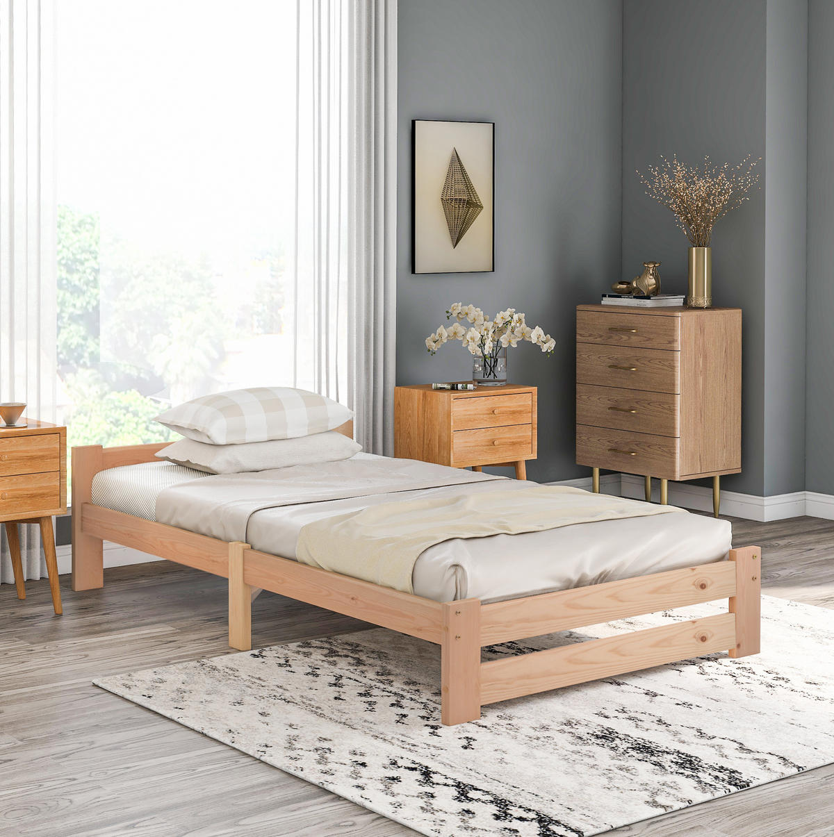 MASSIVHOLZBETT 90/200 cm aus Kiefer mit stabiler Konstruktion und Komforthöhe, Natur - Naturfarben, Holz (90/200cm) - Redom