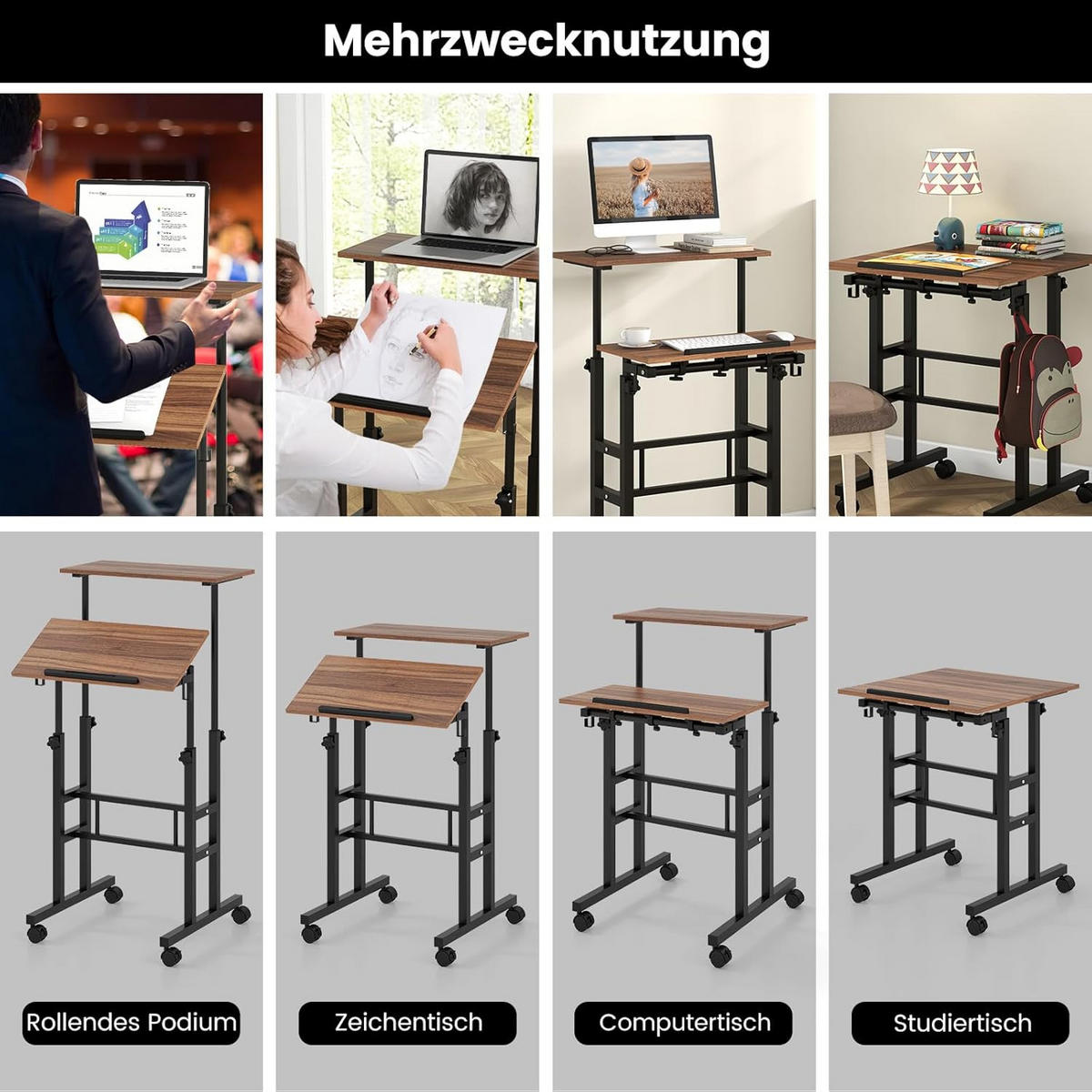 DATORBORD Valnöt - Valnötsfärgad, Träbaserade material (55/60/124cm) - COSTWAY