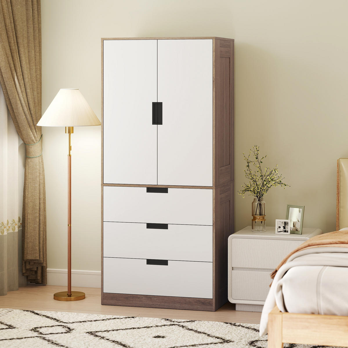 KLEIDERSCHRANK DE-17182 3 Schubladen & Kleiderstange Braun - Braun, Holzwerkstoff (50/180/80cm) - ComfortXL