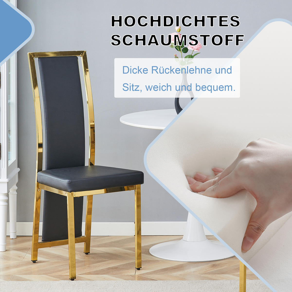 STUHL-SET DE-36646 2 Stück mit PU-Bezug und Metallrahmen Schwarz - Schwarz, Metall (42.7/109/44cm) - ComfortXL