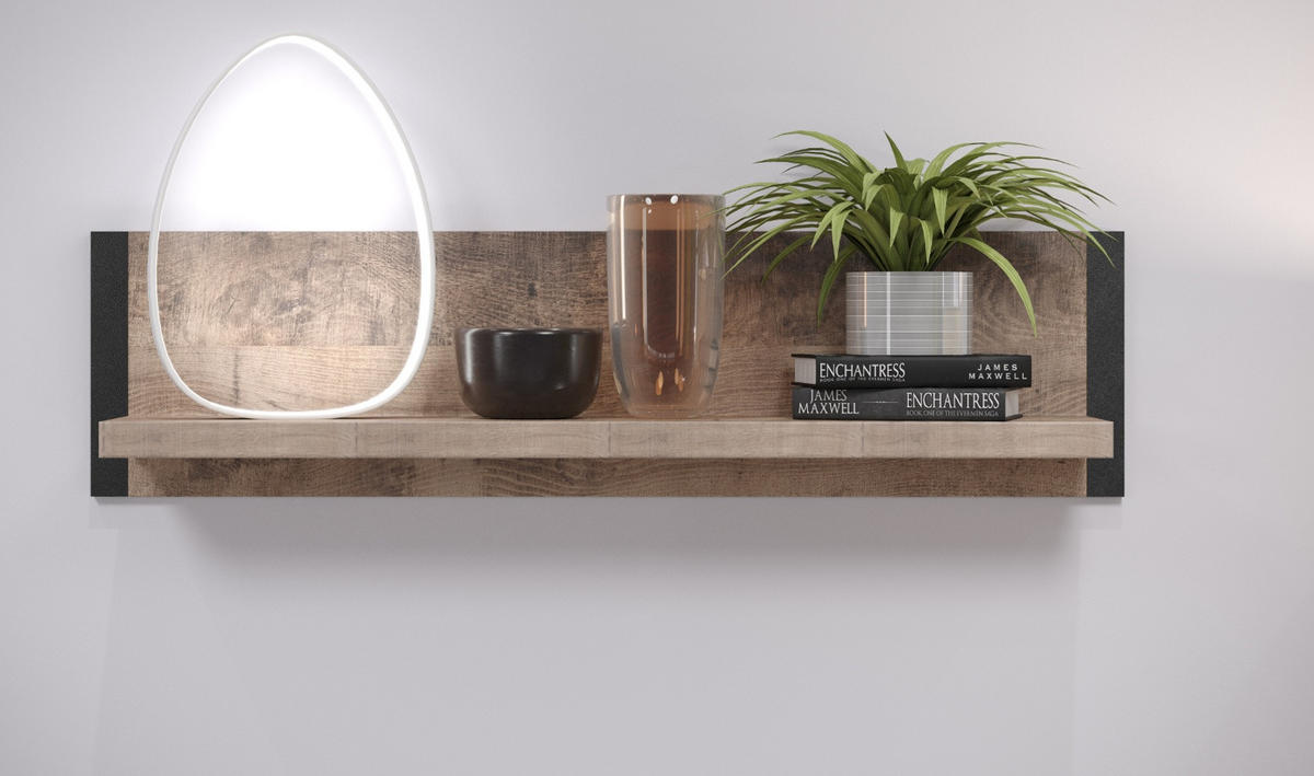 WANDBOARD Eiche Tabak, schwarz, Bücherregal 110 cm hängend - Eichefarben/Schwarz, Holzwerkstoff (110/28/23cm) - Top.Furn