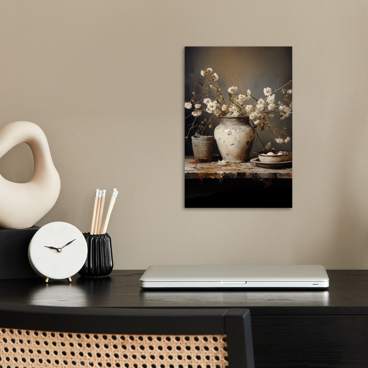 POSTER Stilleben - Blumen - Blumenstrauß - Vase - Wein 20x30 cm - Schwarz, Papier (20/30/0.1cm) - MuchoWow