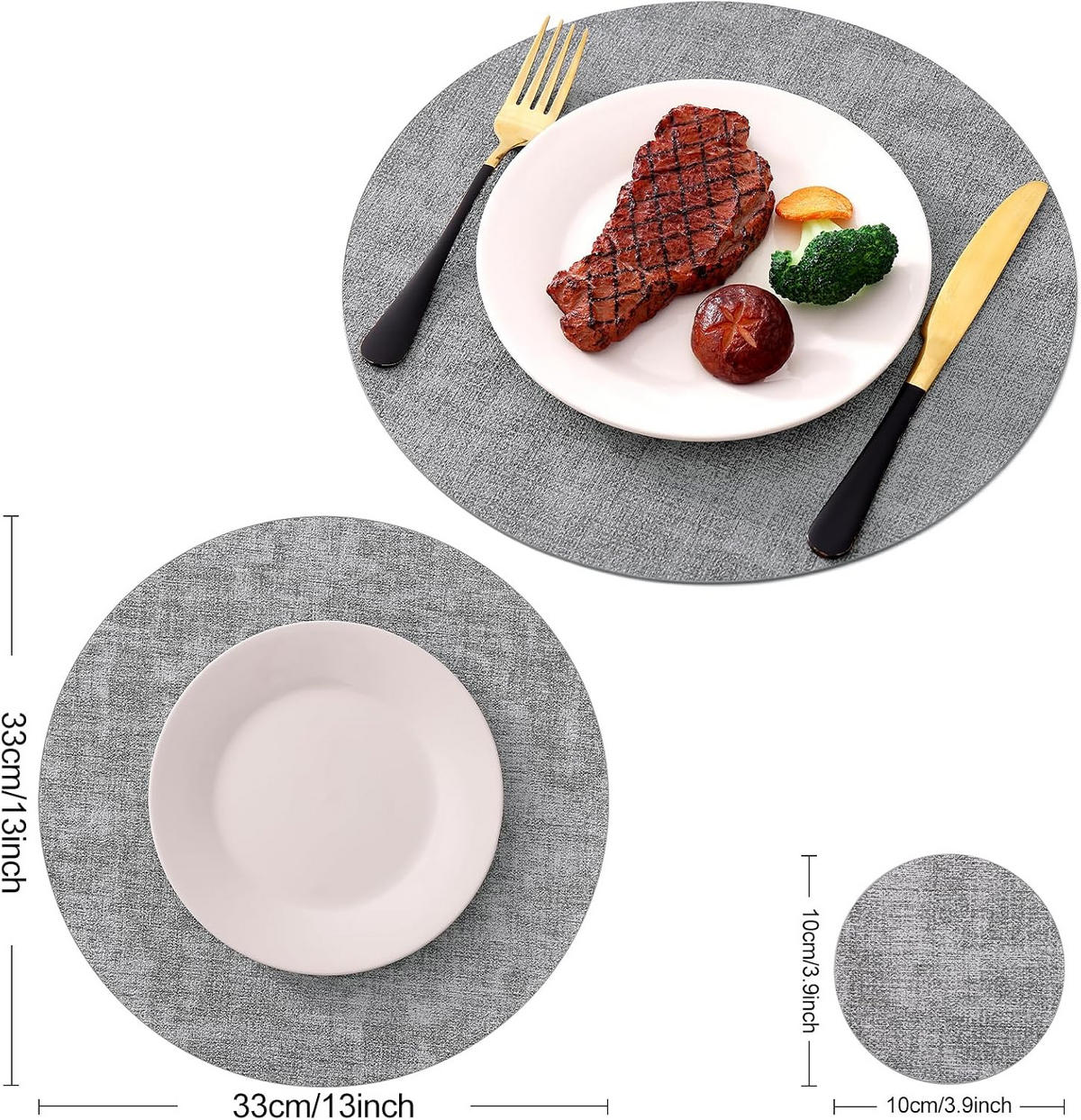 PLATZSETS (10-teiliges Set) – 33 cm – Grau - Grau, Leder (33/33cm)