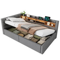 DENNÍ POSTEL 90x200cm Pohovka Úložná LED USB Šedá - šedá, přírodní materiály (90/200cm) - FLIEKS