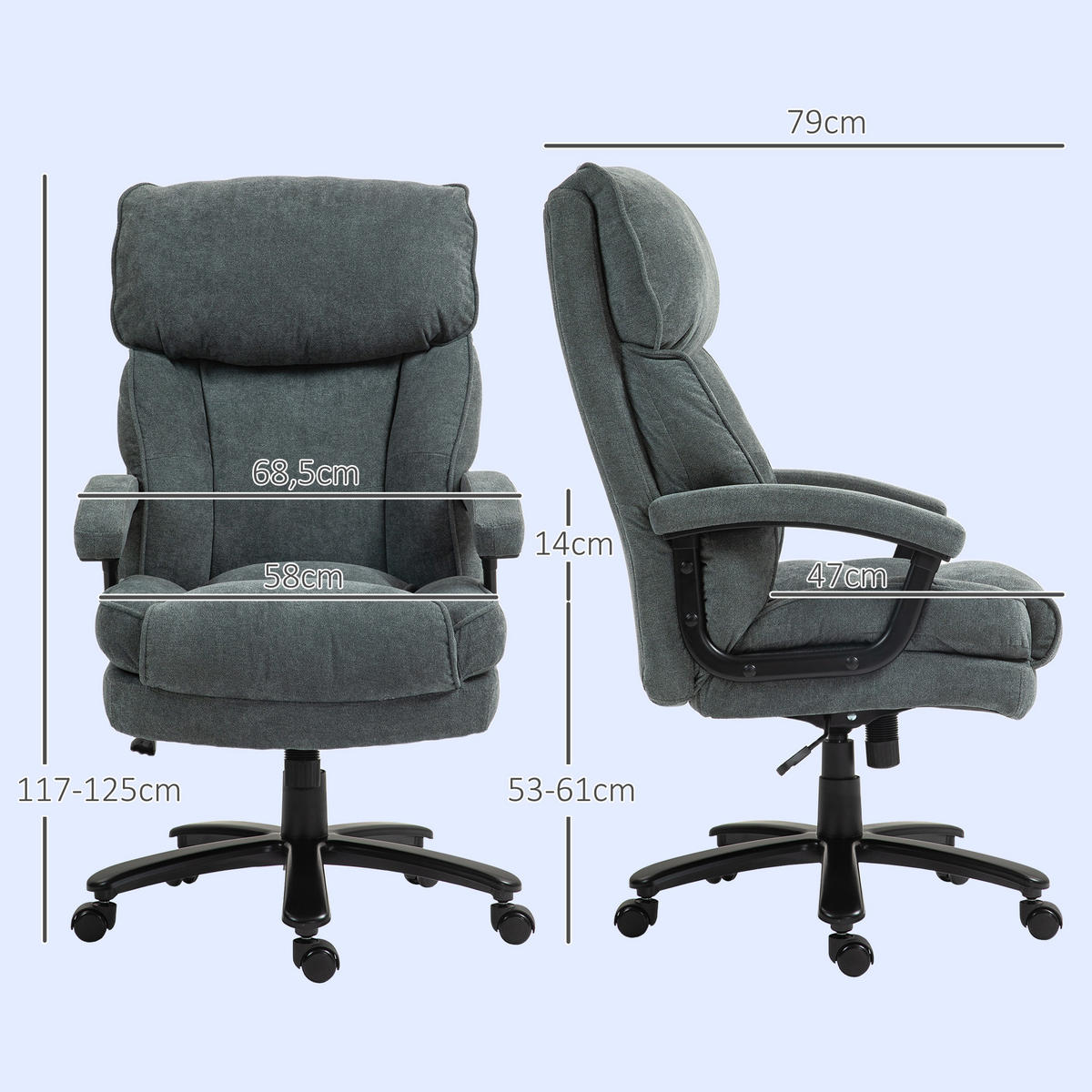 CHEFSESSEL DE-05148 Hohes Design, 200 kg Tragfähigkeit & Wippfunktion Grau - Grau, Metall (79/125/68.5cm) - ComfortXL
