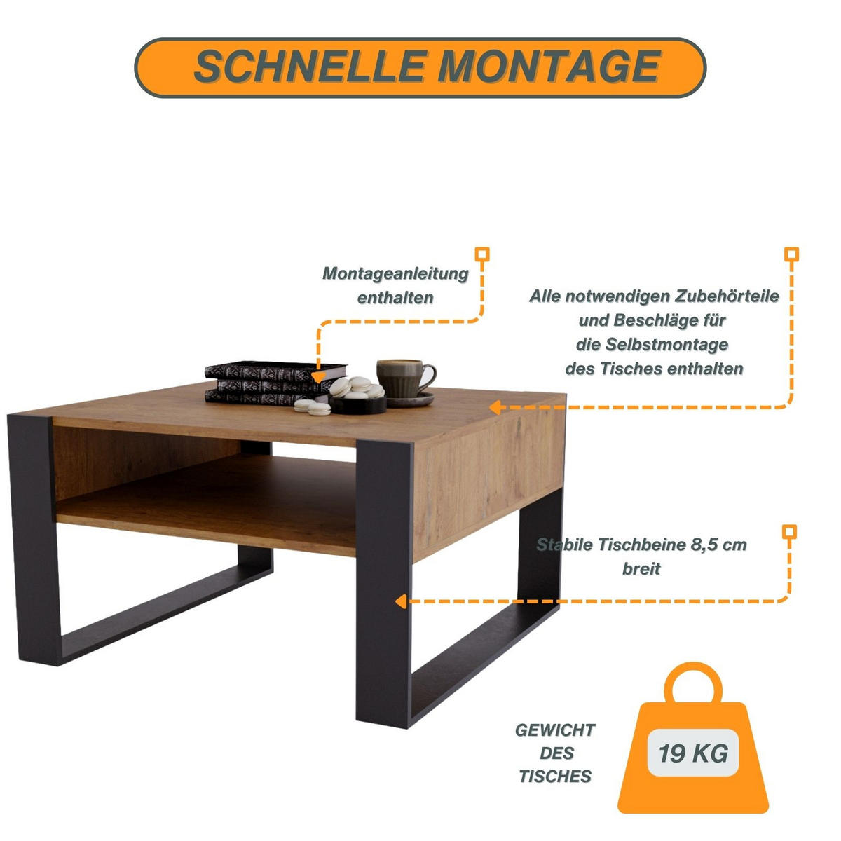 COUCHTISCH Holzwerkstoff rechteckig stabil Nussbaumfarben 45/71.5/68cm - Nussbaumfarben/Schwarz, Holzwerkstoff (71.5/68/45cm) - CraftPAK