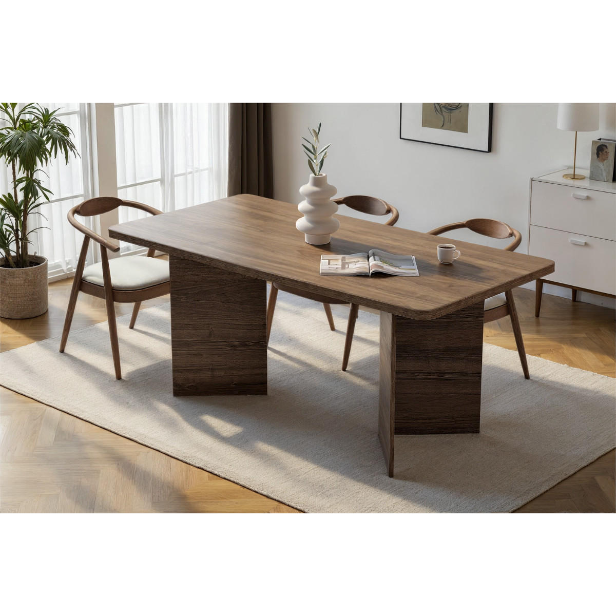 ESSTISCH mit rechteckiger Platte und 2 Beinen 180/90/77 cm - Naturfarben, Holzwerkstoff (180/90/77cm) - Calicosy