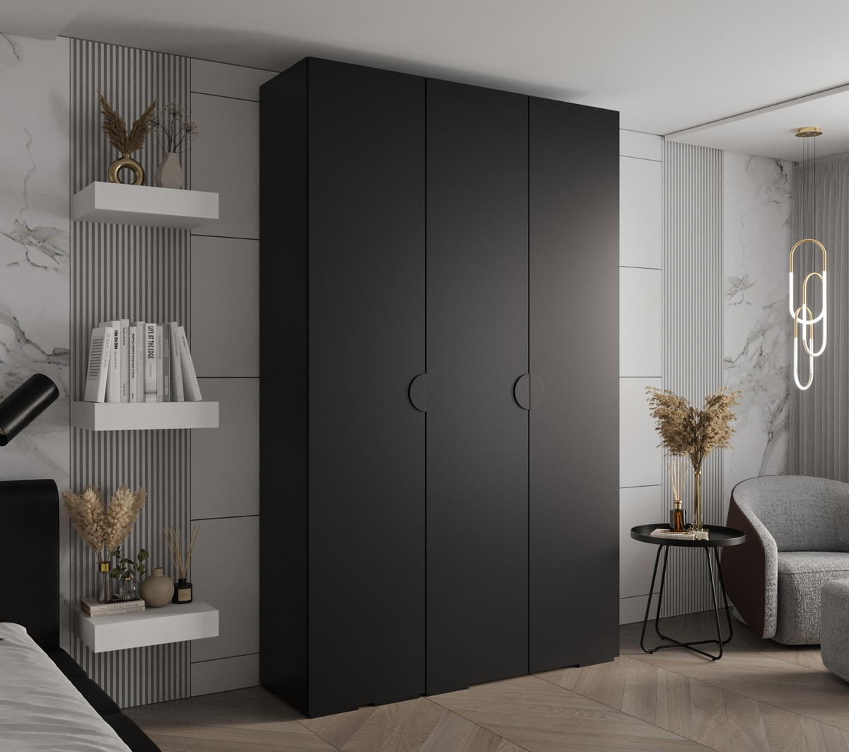 DREHTÜRENSCHRANK 236.7/150/47 3-türig - Schwarz, Holz/Metall (150/236.7/47cm) - Abiks Möbel