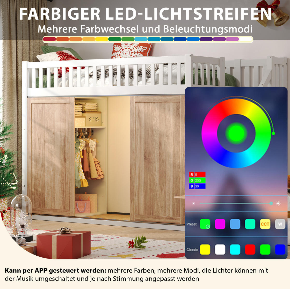 HOCHBETT 90/200 cm Weiß/Eiche mit Kleiderschrank und Treppe ohne Matratze - Weiß, Holz (90/200cm) - MIVRAY