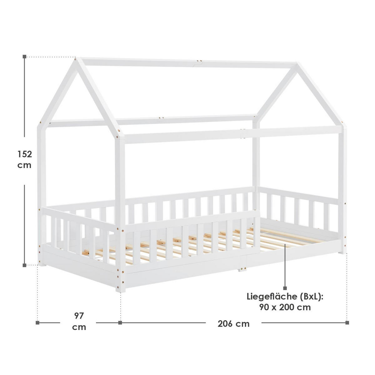 KINDERBETT Marli weiß 90x200 cm - Weiß, Holz (90/200cm) - Juskys