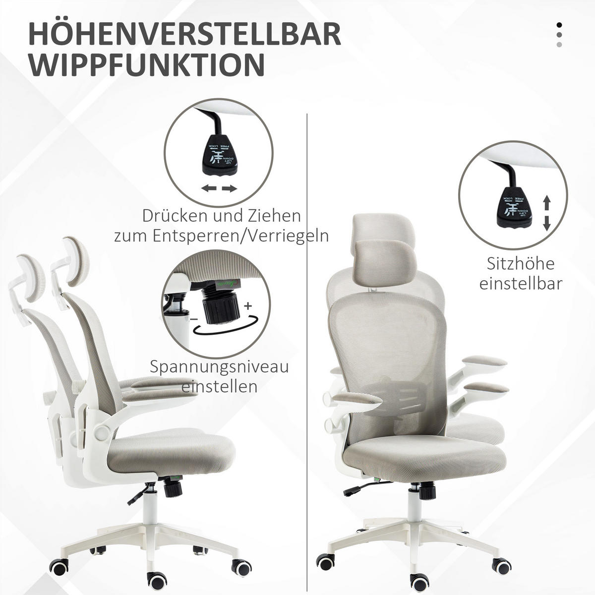 BÜROSTUHL, Grau, Polyester, Kunststoff - Grau, Kunststoff (64/120/62cm) - Vinsetto