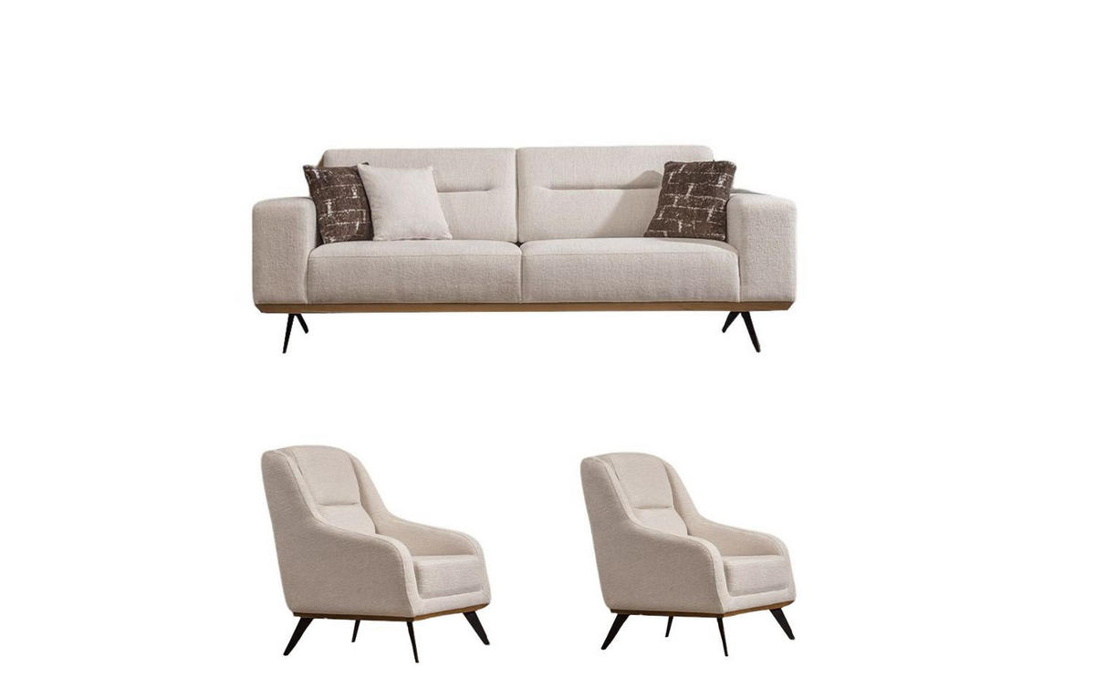 SITZGARNITUR Soprano Creme Stellvariante:3+1+1 - Creme, Holz/Textil (235/85/100cm) - Villa Möbel