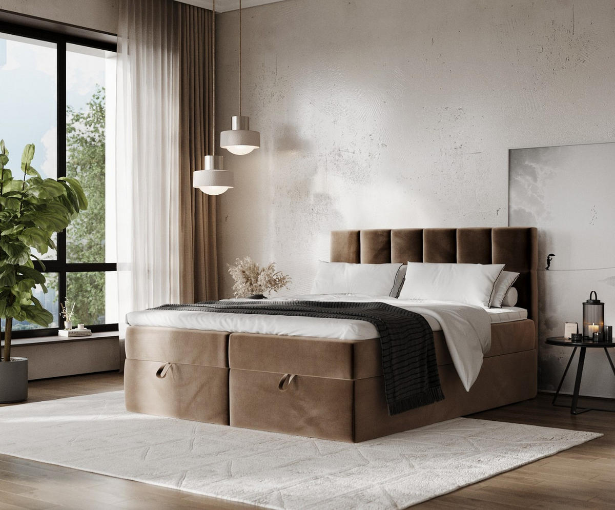 BOXBETT Savio 200/200 cm Braun im Paros Stoff - Schwarz/Braun, Holz/Holzwerkstoff (200/200cm) - AltaBeds