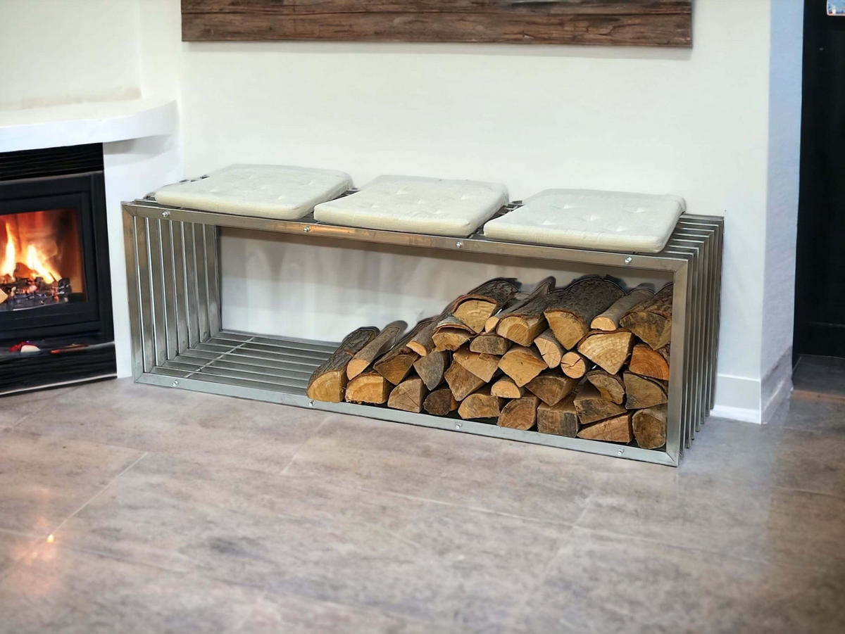 KAMINHOLZREGAL Innen Edelstahl Metall 96429 150 cm - Schwarz, Metall (150/50/40cm) - DanDiBo