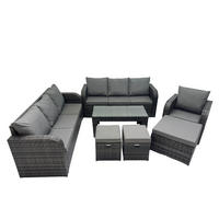 GARTENSOFA SET mit rechteckigem COUCHTISCH Polyrattan 10-Sitzer Dunkelgrau - Dunkelgrau/Grau, Glas/Kunststoff - Fimous