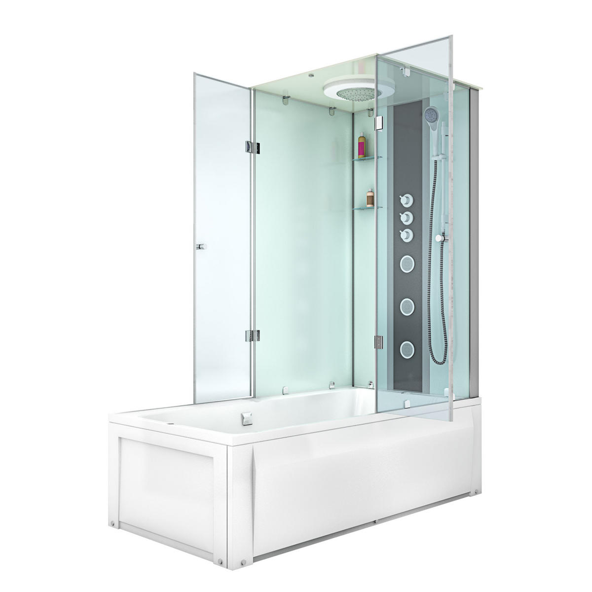 DUSCHE Wanne Kombination K05-L02-EC 180x90 - Weiß, Glas/Kunststoff (90/225/180cm) - AcquaVapore by Sandra Jentho