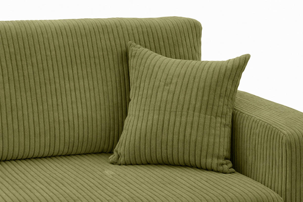 ECKSOFA Mit Schlaffunktion, Cordstoff Poso, Olive, Links, ROUND ONE XL - Olivgrün, Holz (271/175cm) - Kaiser Möbel