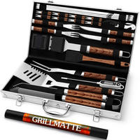 GRILLBESTECK 26-teiliges Set Edelstahl mit Koffer und Fleischthermometer - Braun, Metall (44.5cm)