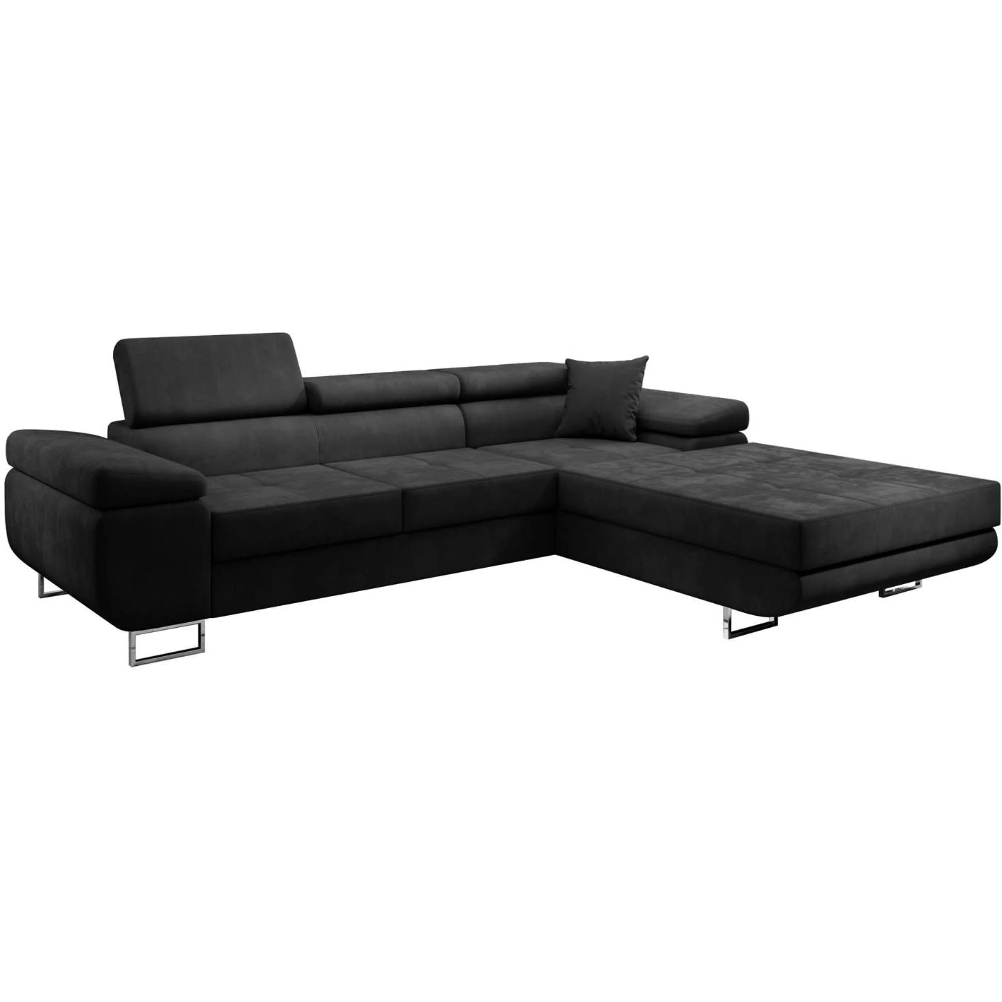 ECKSCHLAFSOFA Alons verstellbaren Kopfstützen, Dunkelgrau, rechts - Chromfarben/Dunkelgrau, Textil (275/203cm) - Beautysofa