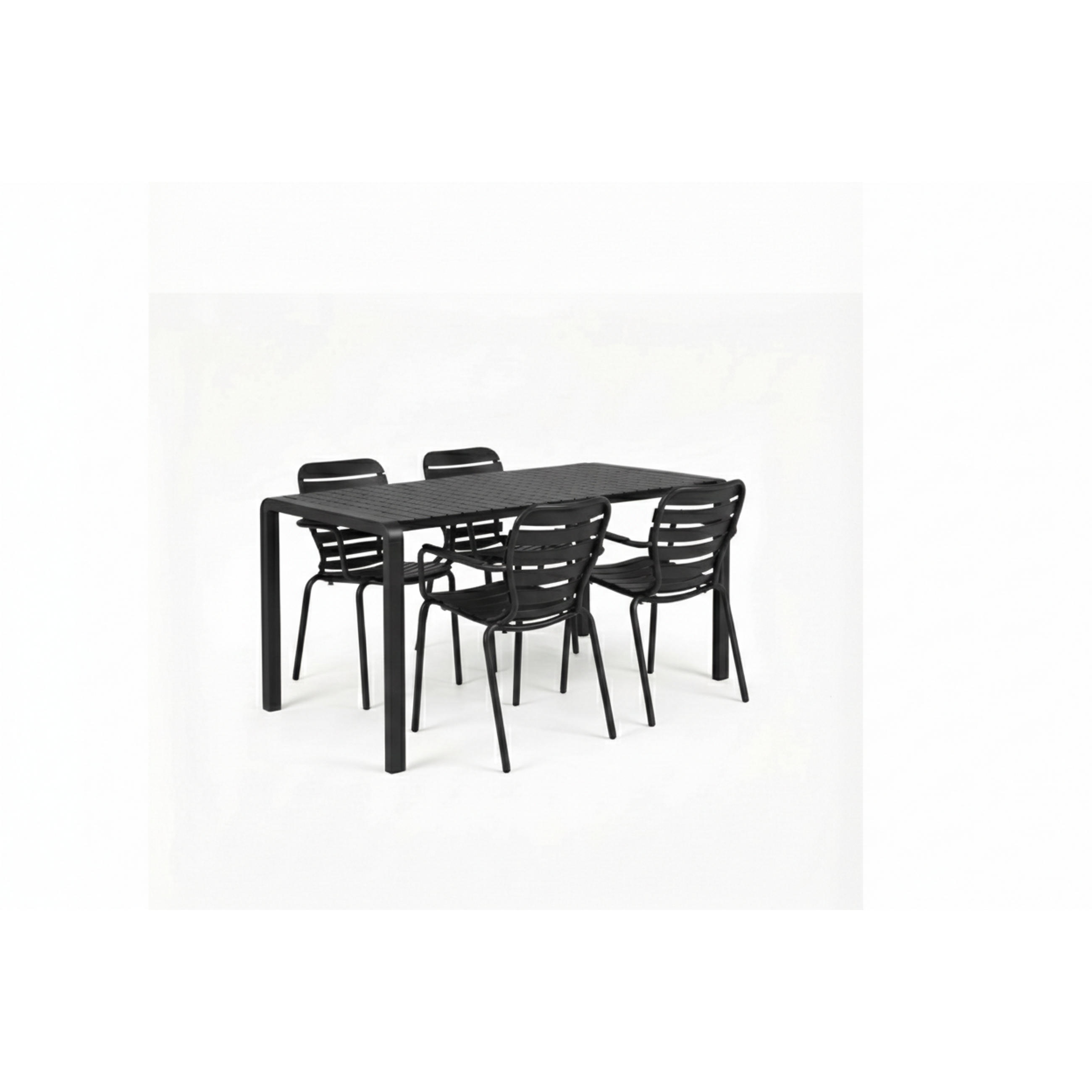 GARTENSET Vondel 4 Personen Esstisch/ 4 Stühle Armlehne Schwarz - Schwarz, Metall - Zuiver