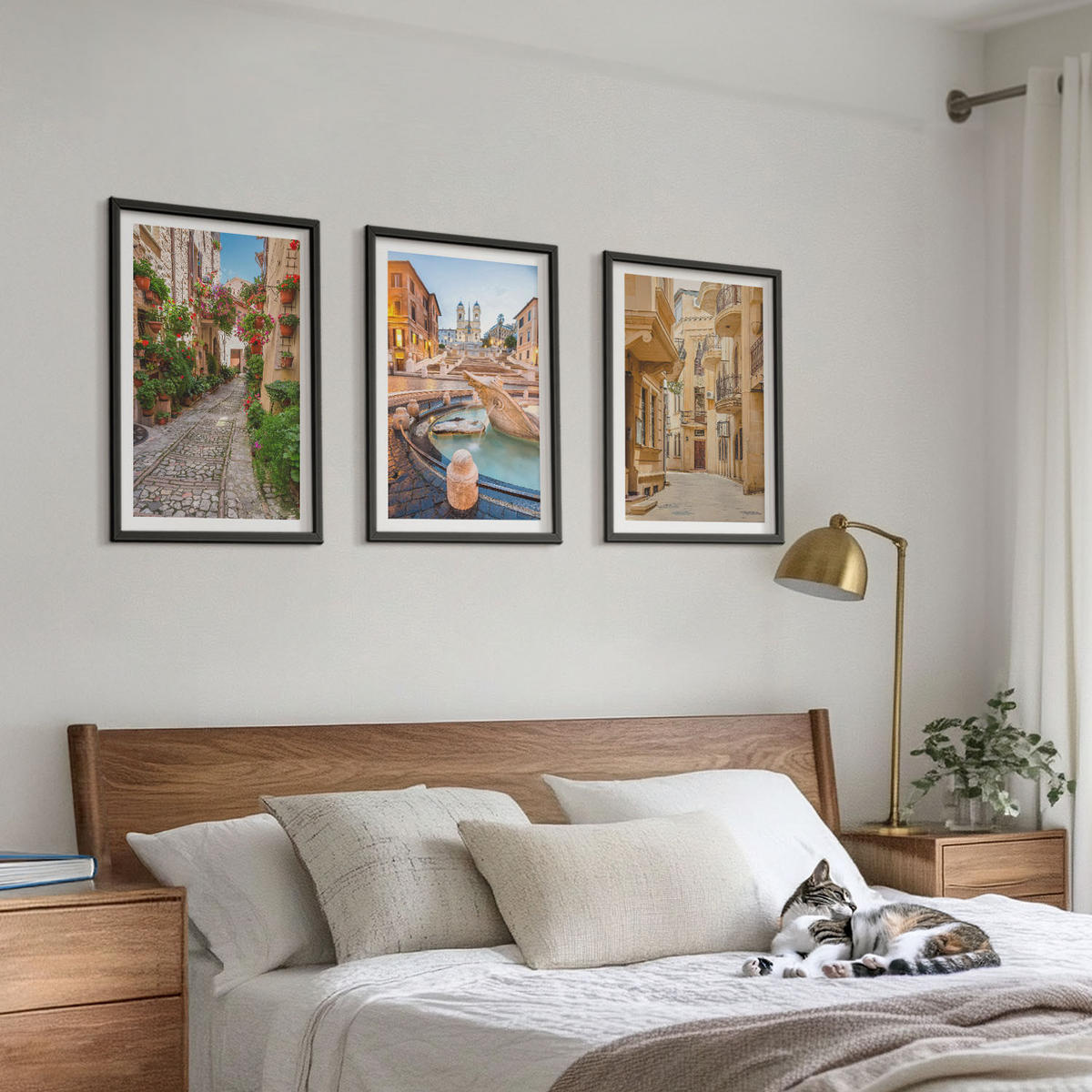 BILDER SET 3er Set - 40x60 cm Schwarzer Rahmen - Die bezaubernden Straßen des Brunnens - Schwarz, Kunststoff (40/60cm) - TULUP