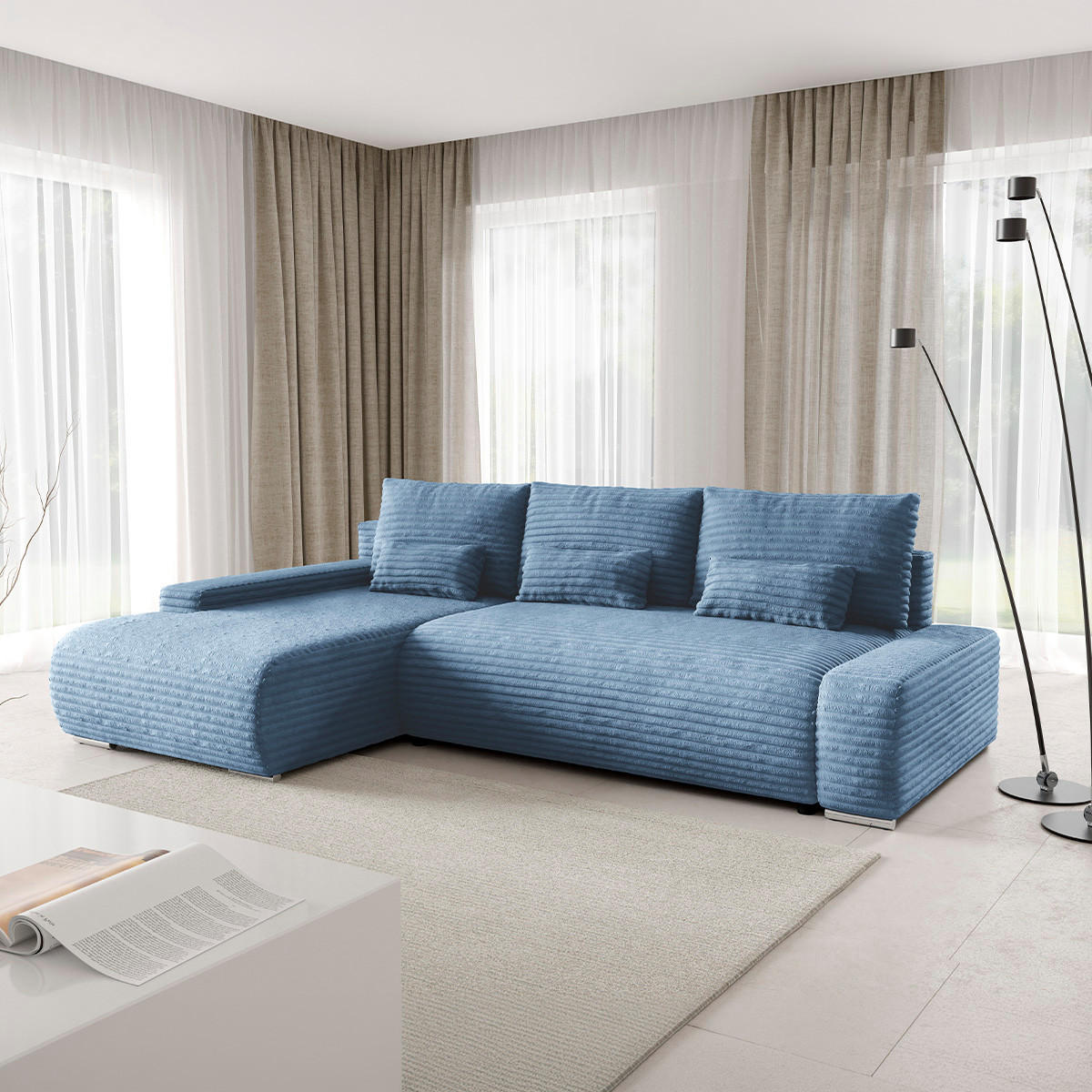 ECKSOFA Ivana 3 Sitzplätze Hellblau - Blau, Holz (265/172cm) - Petits-meubles