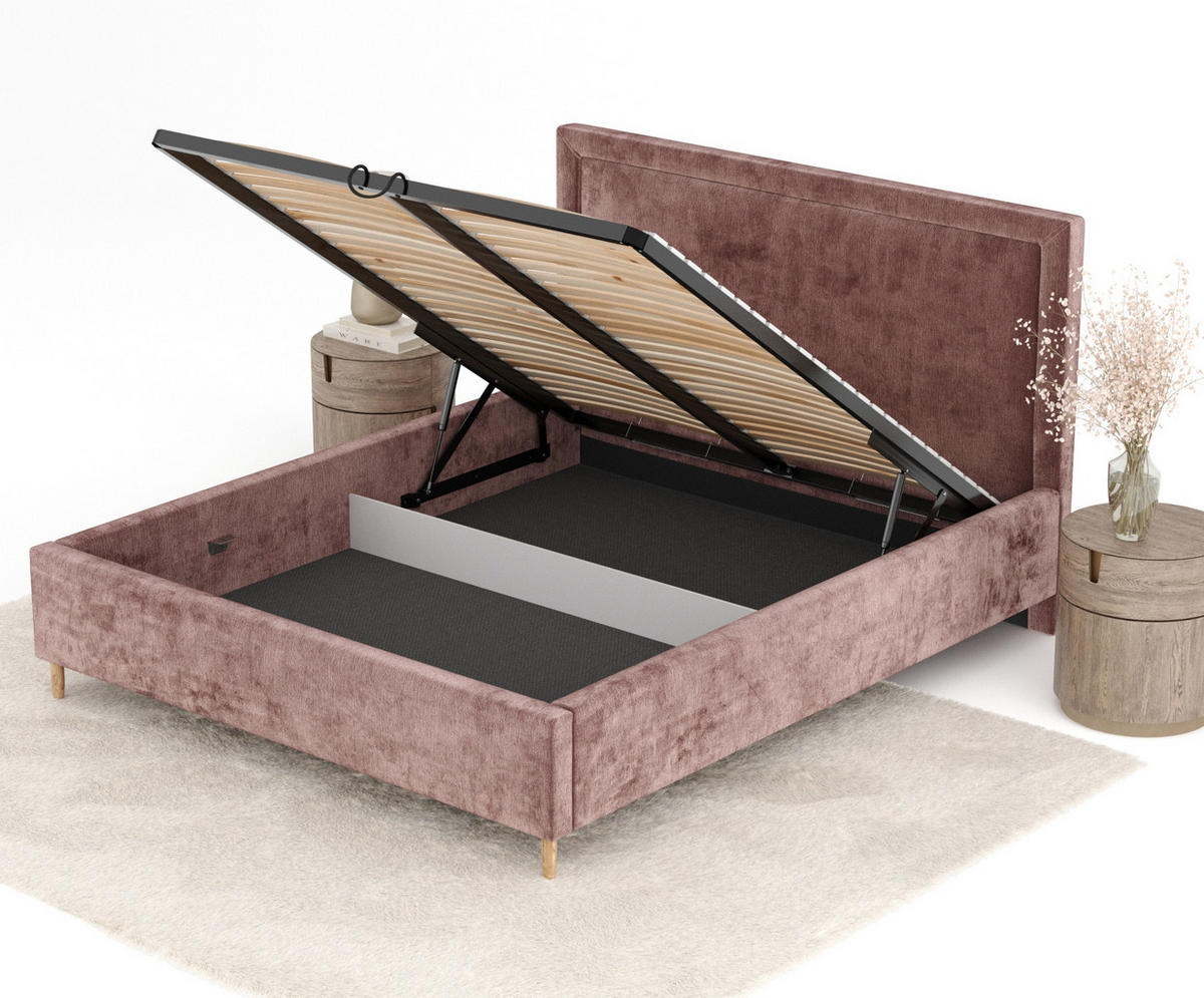POLSTERBETT Ordina Rosa 160/200 cm im Chenille-Stoff - Pink/Naturfarben, Holz/Holzwerkstoff (160/200cm) - Maison de Reve