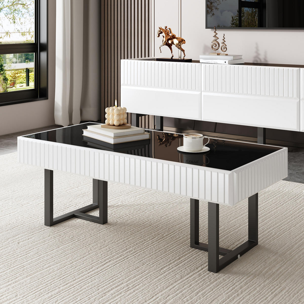 COUCHTISCH Hochglanz 110x50x41 cm schwarz - Schwarz, Holz (50.5/110/41cm) - LEBENLANG