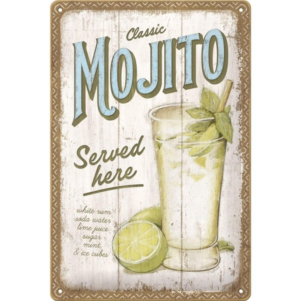 BLECHSCHILD 20/30 cm Open Bar Mojito Served Here - Multicolor, Metall (20/30/0.2cm) - Nostalgic-Art