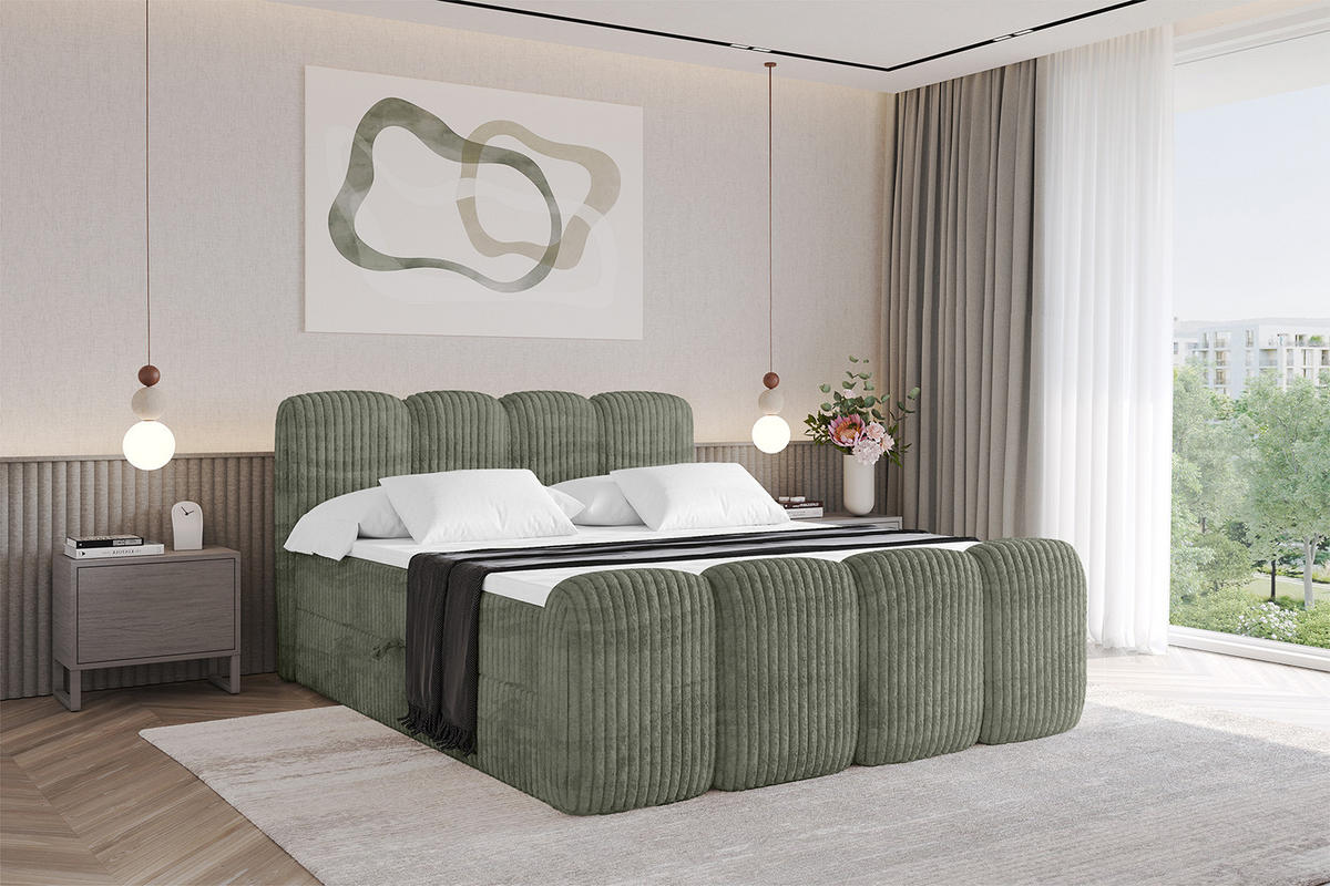 BOXBETT mit Matratze H4 und Lattenrost - NINA-Z - 120x200 cm - Olive - Olivgrün, Holzwerkstoff (120/200cm)