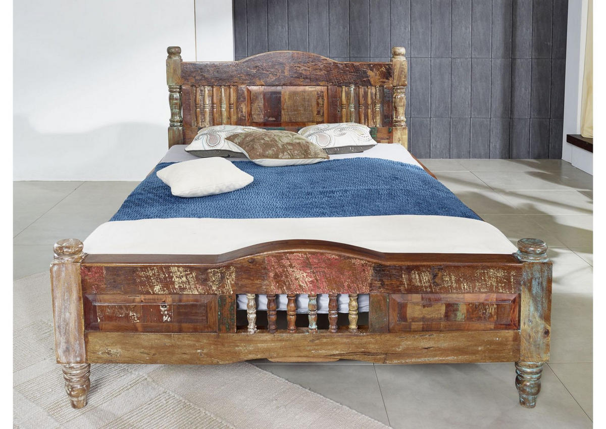 BETT Massivholz Altholz 100 x 200 x 100 mehrfarbig FABLE #19 - Multicolor, Holz (100/200cm) - Massivmoebel24