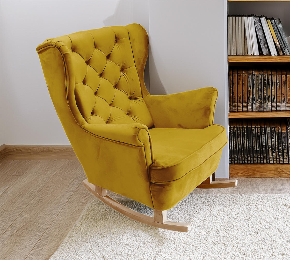 SCHAUKELSESSEL mit gepolstertem Sitz und Armlehnen, 102x81x95 cm, Olive_29818 - Buchefarben/Olivgrün, Holz/Textil (81/102/95cm) - DomoHome