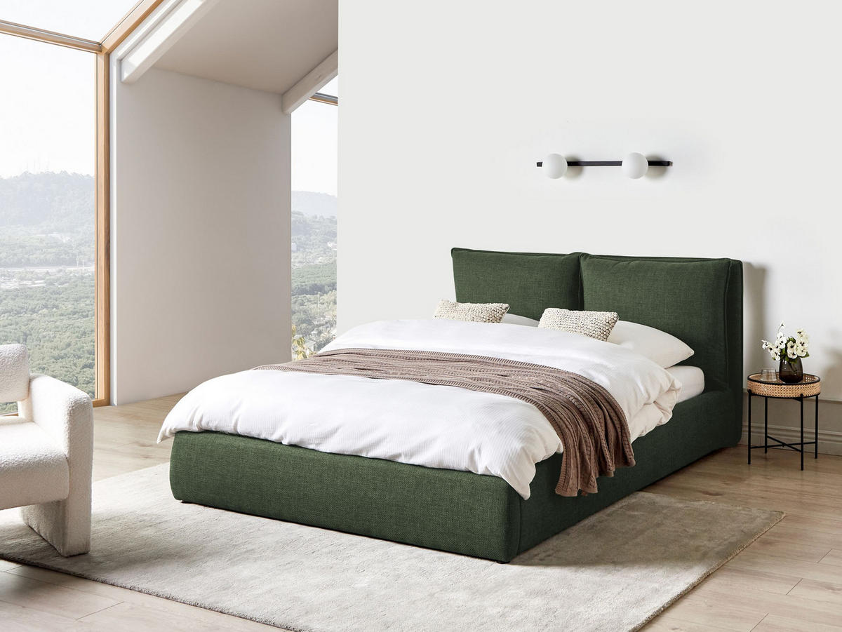 BETT mit Stauraum 160x200 cm Grün Bajonna - Grün, Textil (160/200cm) - Beliani