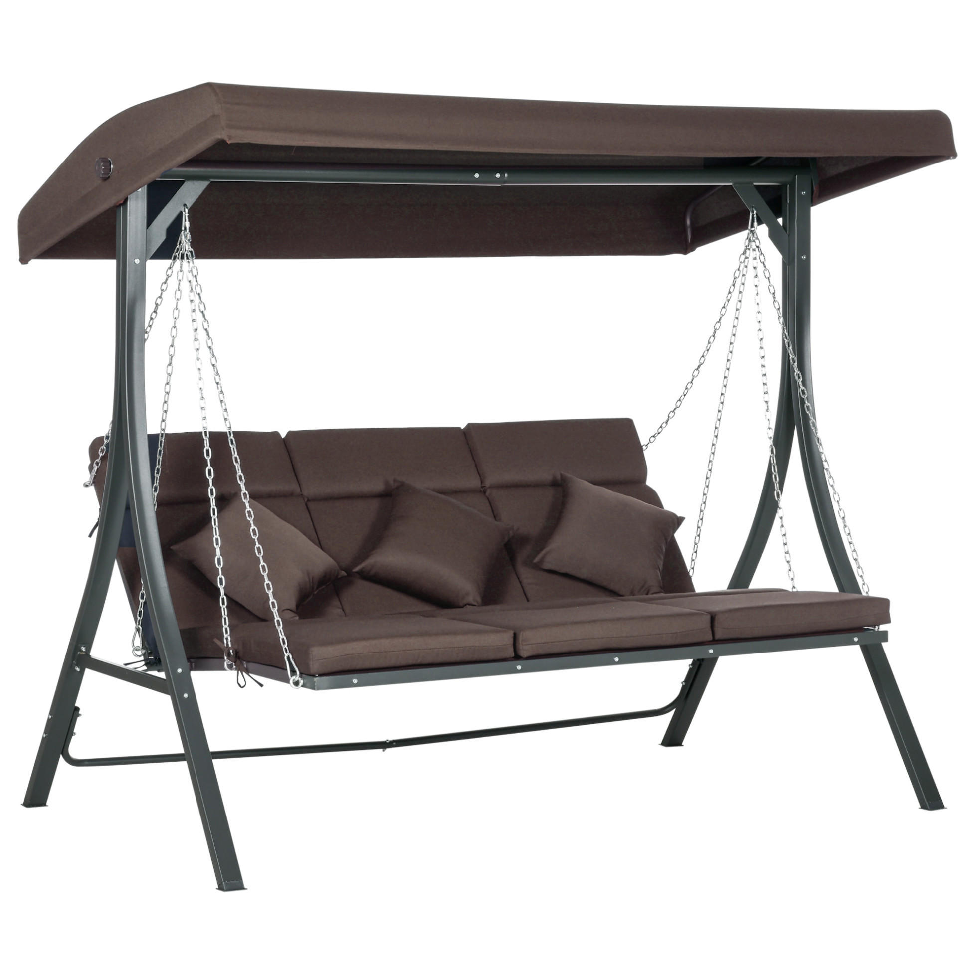 HOLLYWOODSCHAUKEL aus Eisen 118x198x168cm in Braun mit Sonnendach & Kissen - Braun, Metall (118/168/198cm) - Modfu