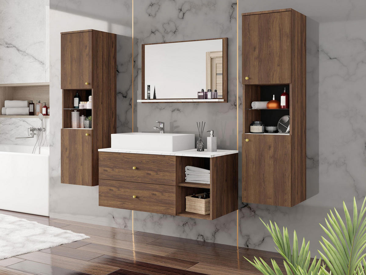 BADMÖBEL-SET Kertos III - Goldfarben/Braun, Holzwerkstoff/Metall (100/57/45cm) - MIRJAN24