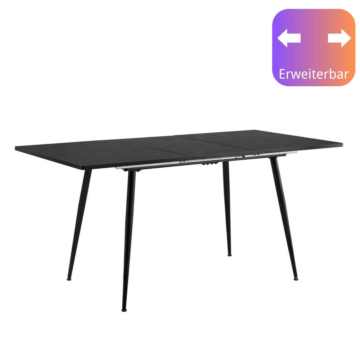 ESSTISCH Rechteckig, schwarz, ausziehbar - Schwarz, Holz/Metall (80/120/75cm) - Urban Meuble