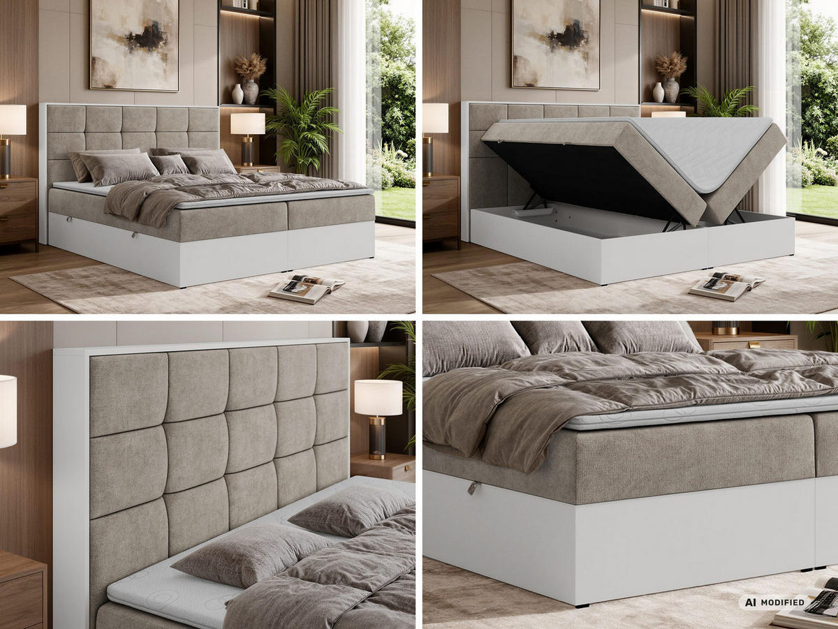 BOXBETT ALVIT 200/200 - Greige Stukture - Topper Visco - H3 - Greige/Schwarz, Kunststoff/Textil (200/200cm) - MKS