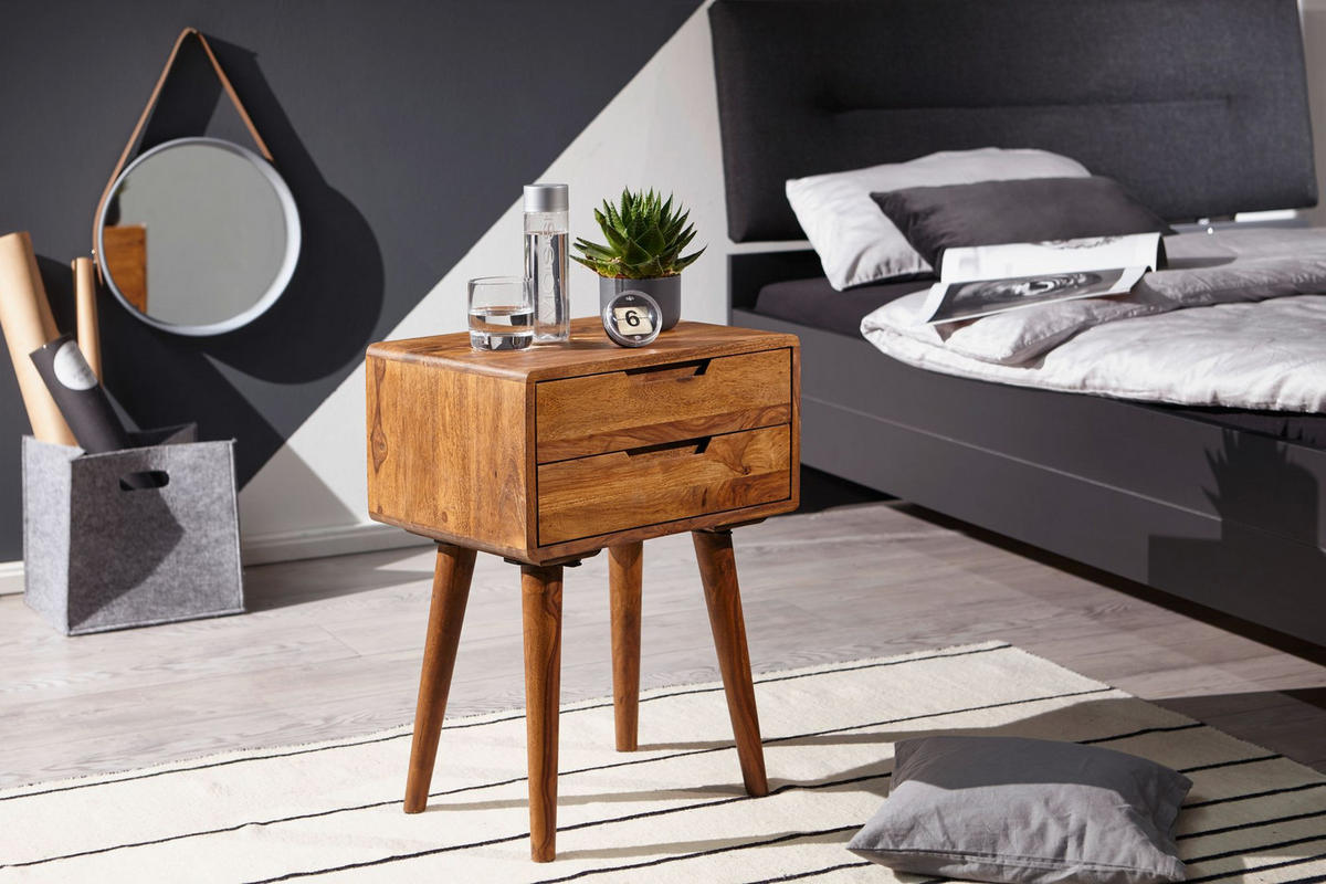 NACHTTISCH – Massivholz, 47x66x36 cm, 2 Schubladen, Landhausstil - Braun, Holz (47/66/36cm) - KADIMA DESIGN