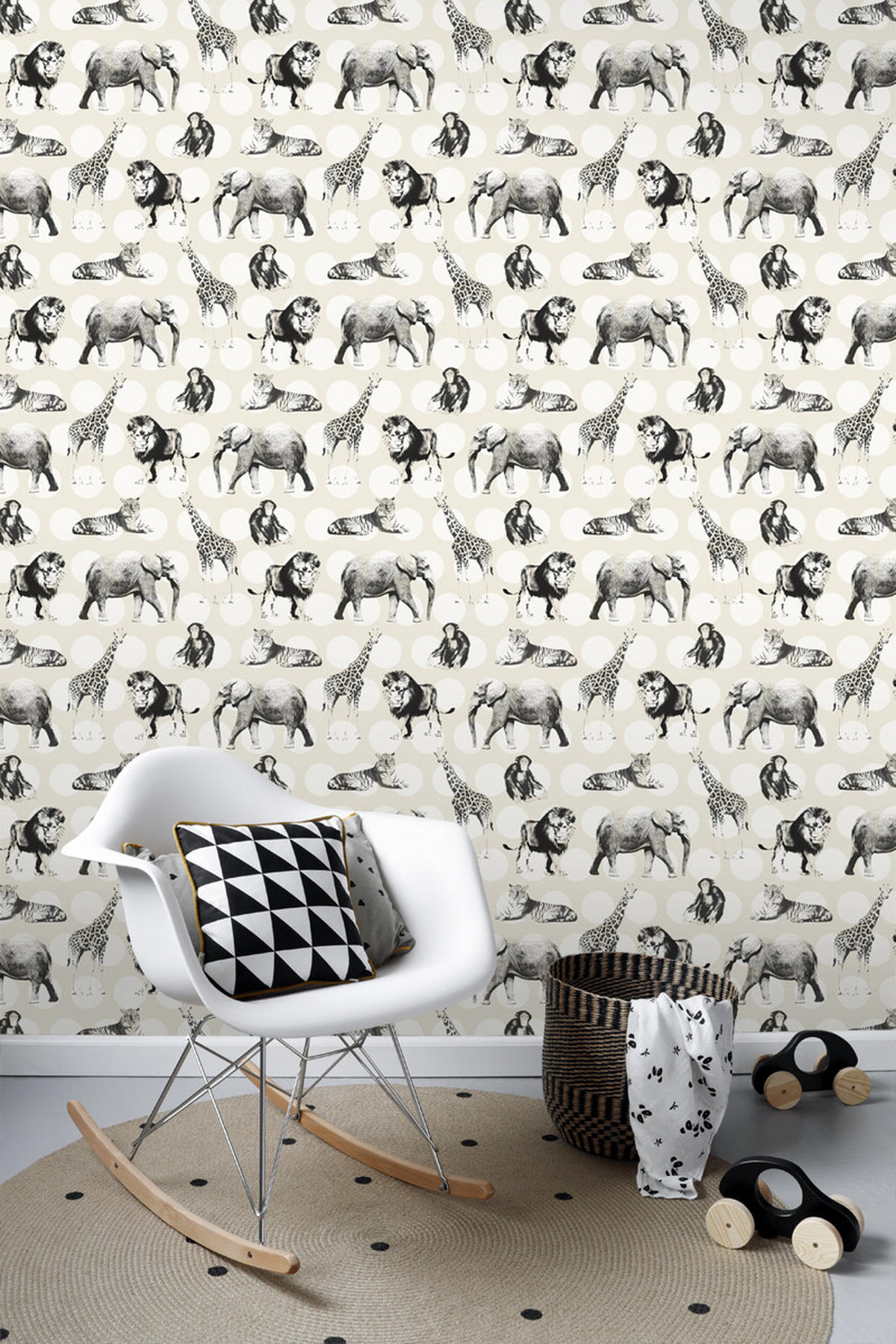 TAPETE Tiere auf großen Punkten 53 cm x 10.05 m - Weiß, Papier (53/0.1cm) - ESTAhome