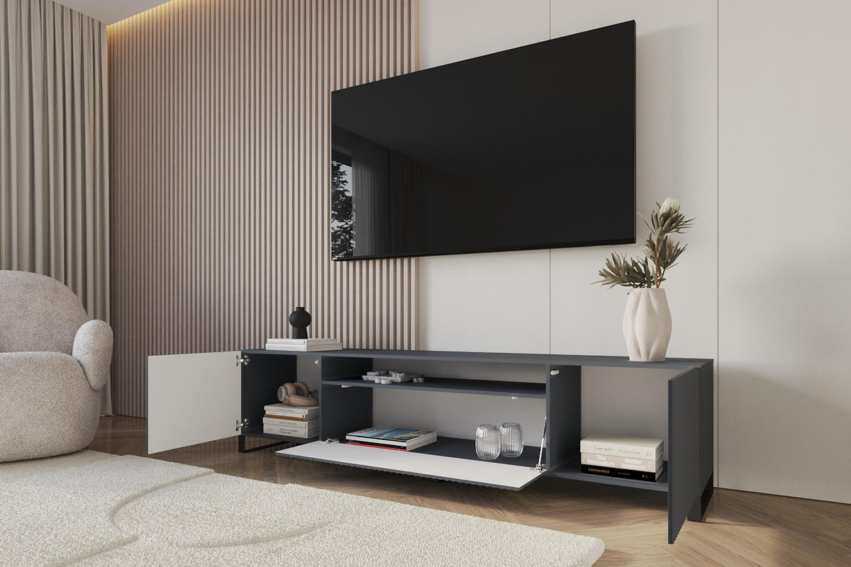 LOWBOARD NOA-2-S 200x53x41 cm - Graphit - Schwarz/Graphitfarben, Holzwerkstoff (200/53/41cm) - ALTDECOR