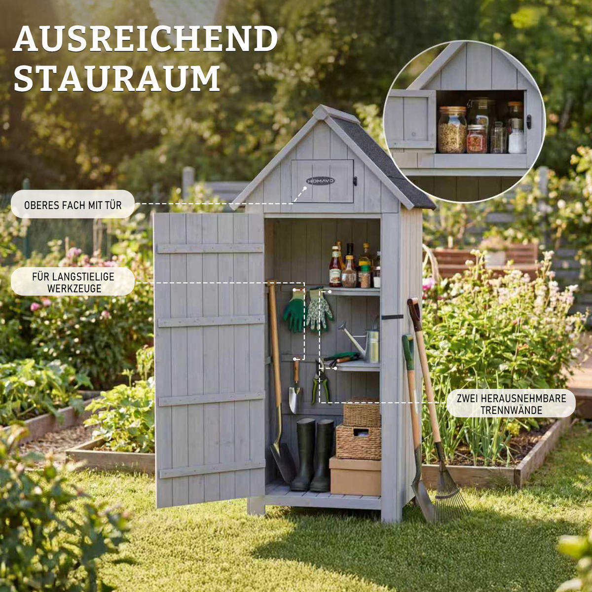GERÄTESCHUPPEN ，SS01-Gris - Grau, Holz (54.3/179/77cm)