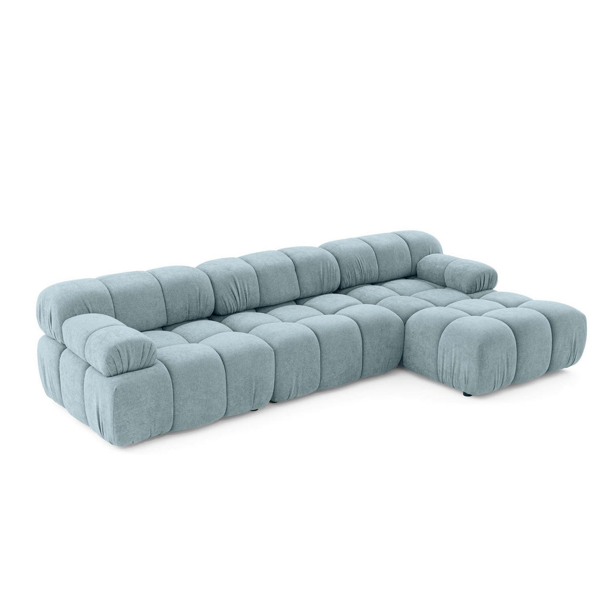 MODULARES Ecksofa MOMENTUM L, Rechts, Breite 282 cm, strukturierter Stoff, Hellblau - Chromfarben/Hellblau, Holz/Textil (155/282cm) - Muffo